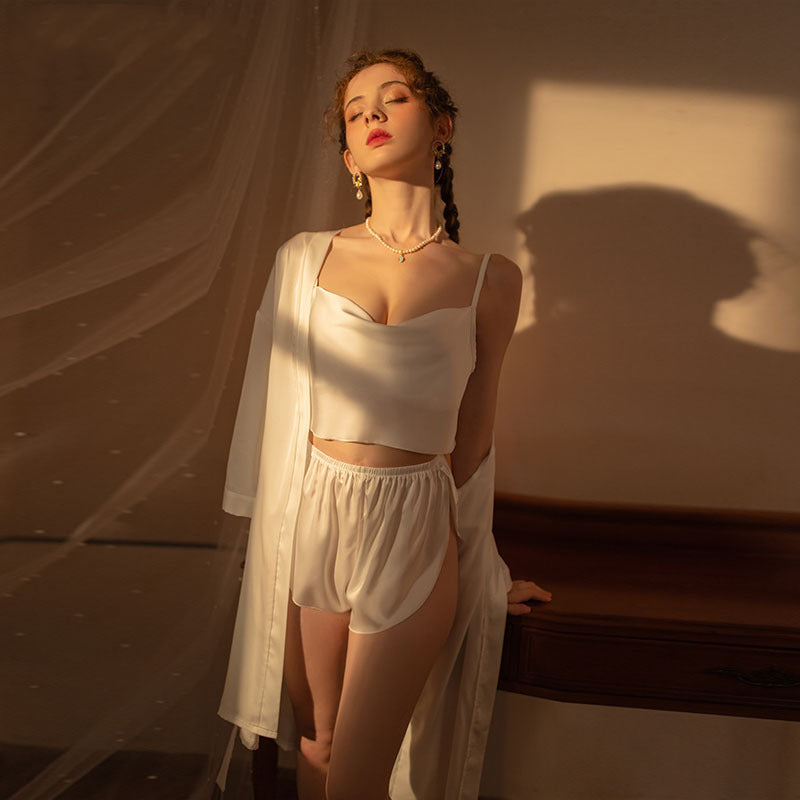 Sexy Split Pajama Set, Sexy Underwear, Sexy Suspender, Swing Neck Camisole with Slit Shorts Pajama Set, Women's Premium Loungewear Set, Free Shipping