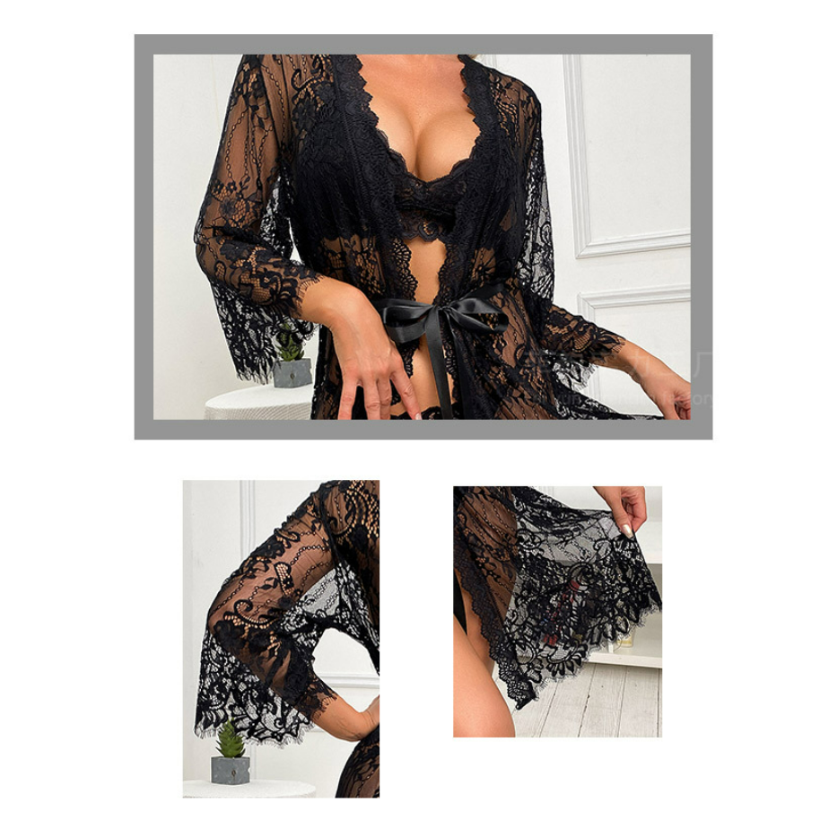 Patterned Lace Robe, Sexy Mesh Robe, Lace Temptation See-through Pajamas, Women's Loungewear, Can be worn outside