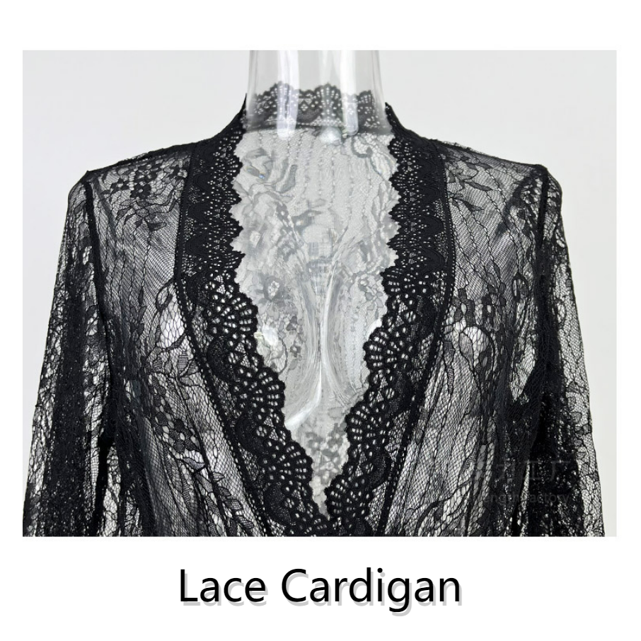 Patterned Lace Robe, Sexy Mesh Robe, Lace Temptation See-through Pajamas, Women's Loungewear, Can be worn outside