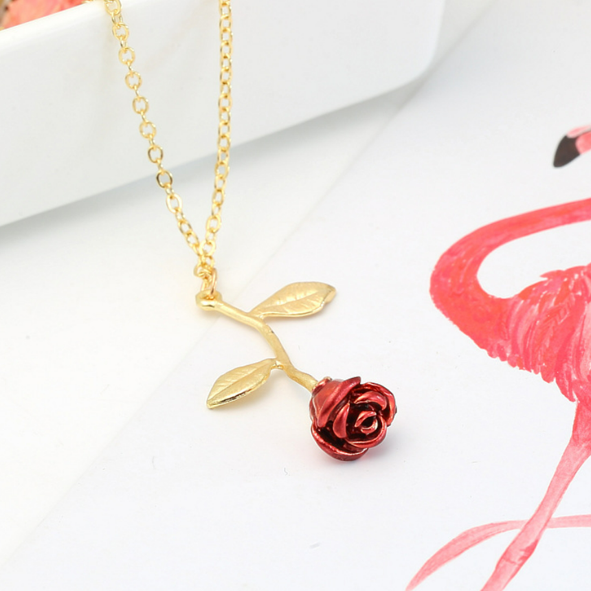 New Jewelry - Vintage Red Rose Pendant Necklace - Valentine's Day Gift - For Girlfriend - Creative Gift