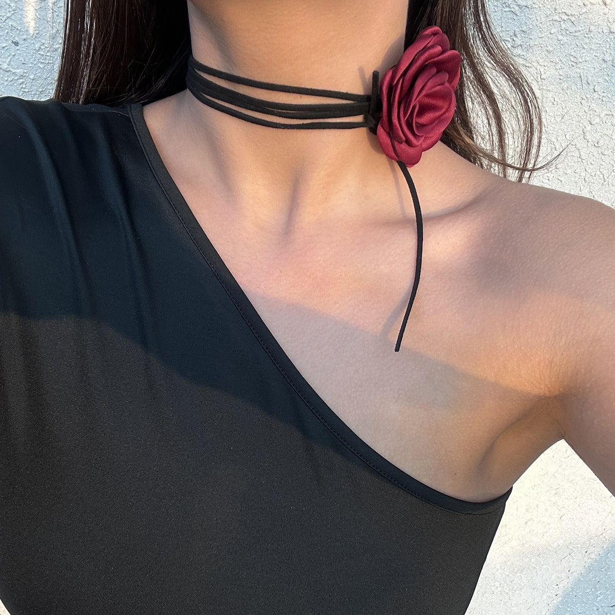 Rose Necklace - Styling Rose Choker - Creative Long DIY Floral Choker - Velvet Choker Necklace - Gift for Her