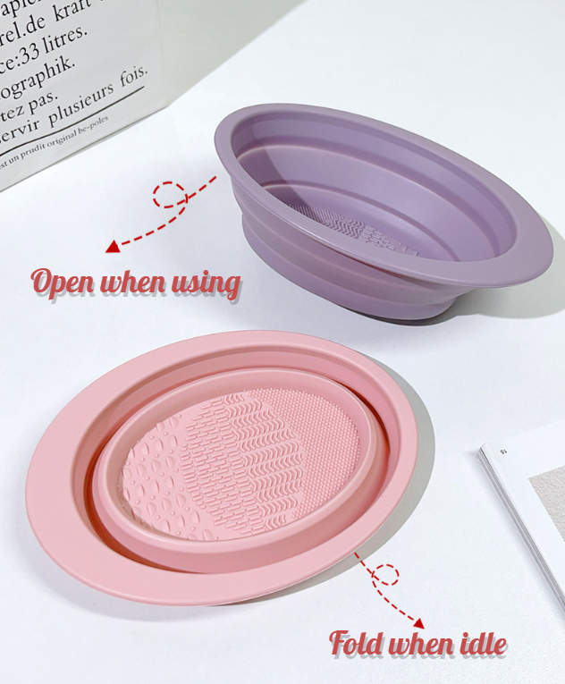 Mini Foldable Silicone Makeup Brush Bowl - Makeup Brush Cleaner