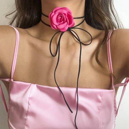 Rose Necklace - Styling Rose Choker - Creative Long DIY Floral Choker - Velvet Choker Necklace - Gift for Her