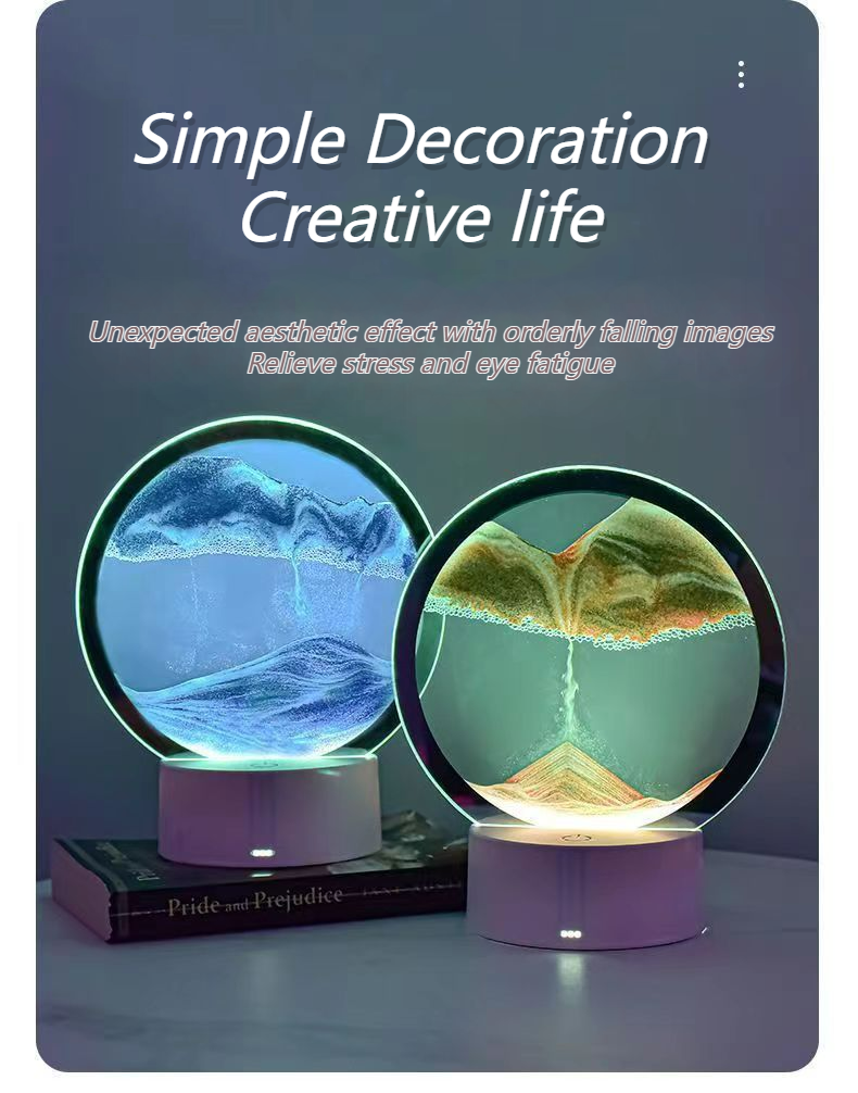 Creative 3D Sand Painting Table Lamp, Night Light, Dynamic Hourglass Ornament, Gift for Her, Desk/Office Ornament