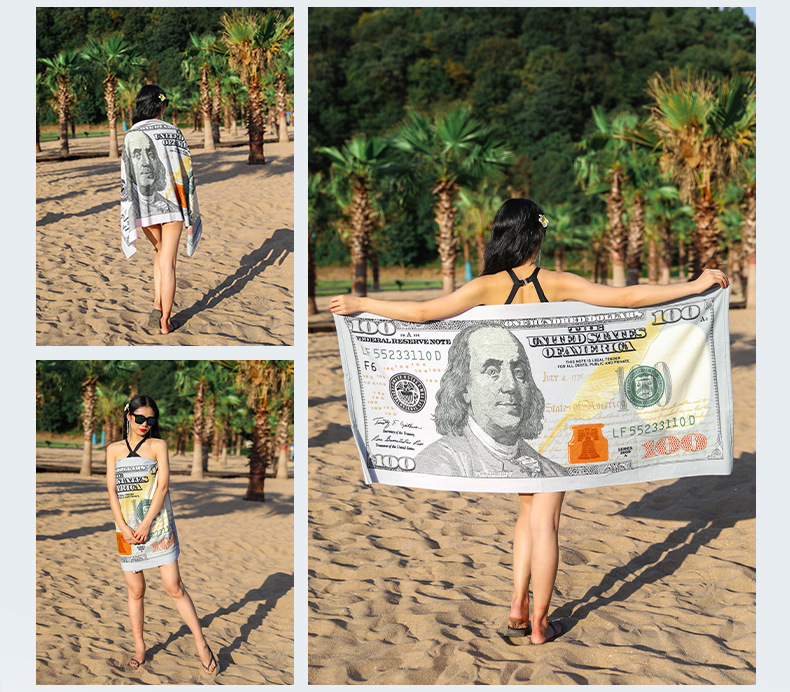 Super Absorbent Microfiber Beach Towel Oversize Active Print Quick Dry Swim Towel For Adult